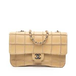 CHANEL Wild Stitch Coco Mark Chocolate Bar Chain Shoulder Bag in Beige Leathe...